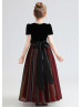 Black And Burgundy Velvet Tulle Ankle Length Flower Girl Dress